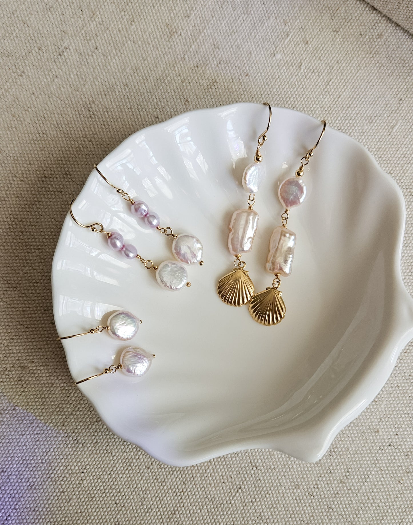 Lilac & Coin Freshwater Pearl Earrings