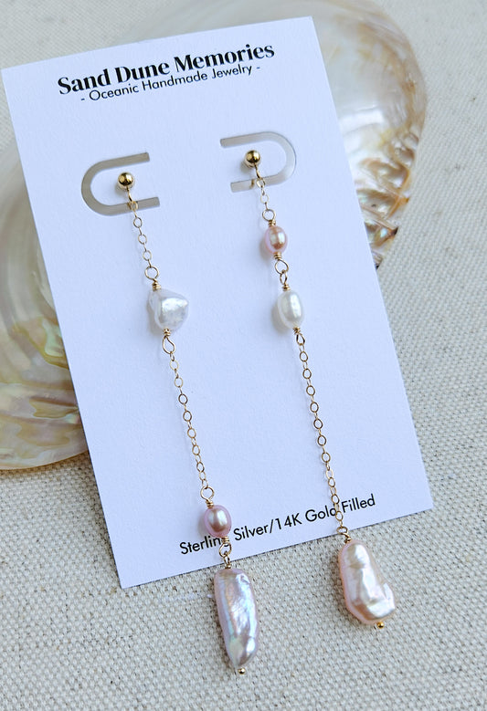 Mis-matched Freshwater Pearl Drop Earrings