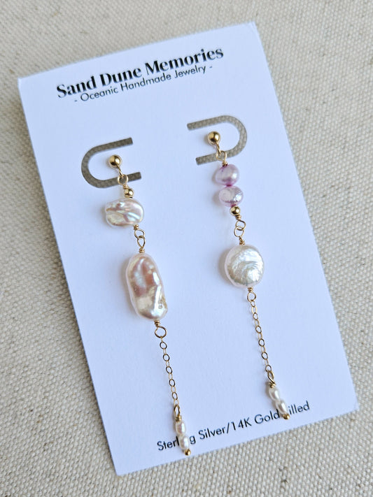 Mis-matched Freshwater Pearl Drop Earrings